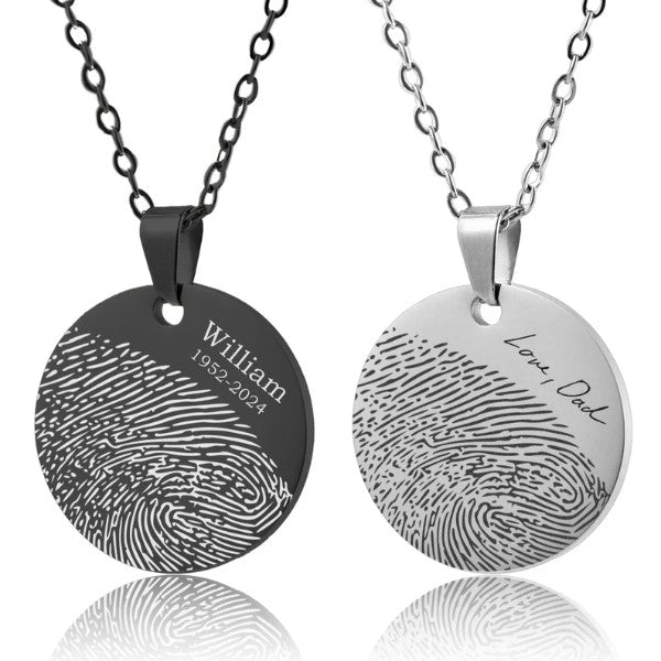 Laser Engraved Memorial Necklace With Fingerprint And Handwriting