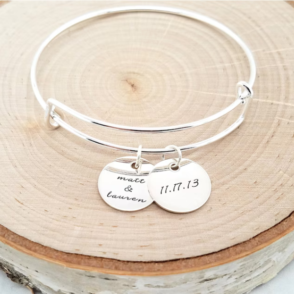 Personalized Sterling Silver Anniversary Bangle Bracelet